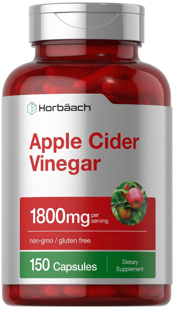 Horbäach Capsules de vinaigre de cidre de pomme $ 1800mg $ 150 pilules $ Non-OGM, supplément sans gluten