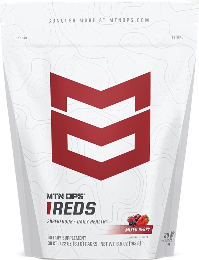 MTN OPS Super Rouges quotidien santé et antioxydant poudre de boisson, mélange de combat radical gratuit augmenté avec des phyto-nutrients, 30 packs sur le pouce, juste ajouter de l'eau