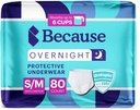 Parce que la nuit s'absorbe - sous-vêtements jetables d'incontinence pour adultes, slips de nuit extra absorbants pour hommes et femmes, blanc, petit/moyen, 80 comte (4 paquets de 20)