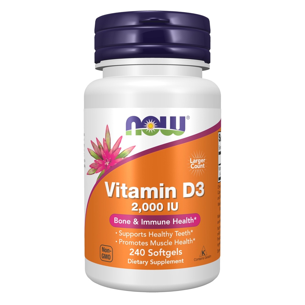 MAINTENANT compléments alimentaires, vitamine D-3 2 000 UI, haute puissance, soutien structurel*, 240 softgels