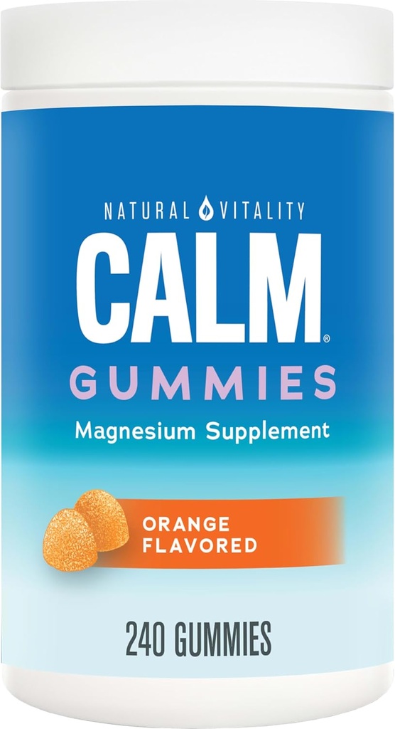 Vitalité naturelle Calme, supplément de citrate de magnésium, gommes anti-stress, soutient une réponse saine au stress, sans gluten, végétalien, orange, 240 gommes