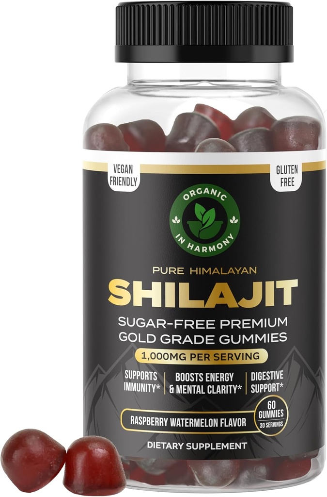 30 000 MG Gums chilajit bio purs pour les hommes et les femmes, supplément Shilajit sans sucre, 85+ Trace Minerals & Fulvic Acid - Améliorer l'humeur, l'immunité et l'énergie, 60 Gummes.