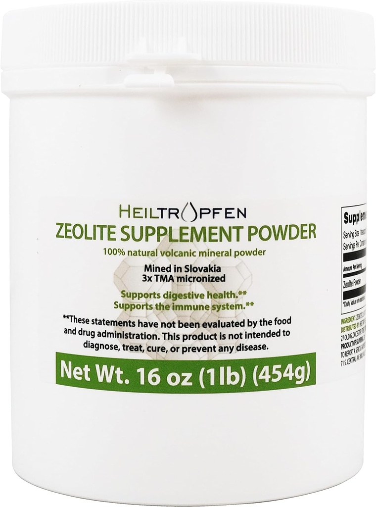 Poudre de zéolite de Heiltropfen Supplément diététique : 3X activé : 1 lb - 454 g. Détox : Clinoptilolite 94%+-3.