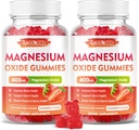 Gommies d'oxyde de magnésium de 2 paquets 400mg, Supplément d'oxyde de magnésium à croquer pour adultes et enfants, support nerveux et musculaire, non-OGM, sans sucre, saveur de fraise, 120 comte