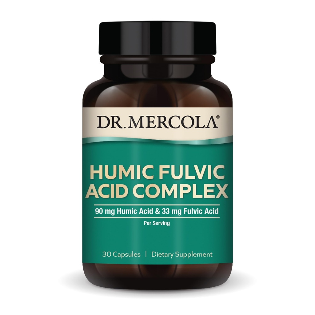 Dr Mercola Humic Fulvic Acid Complex - Gut Health Support - Aides occasionnelles Bloatation et indigestion - Soutient également la santé immunitaire, cérébrale et cellulaire - Non-OGM et sans gluten - 30 capsules (30 portions)