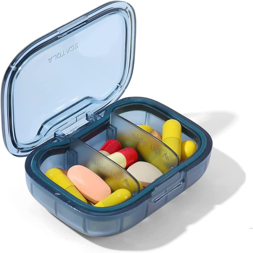 3 Compartiment Pill Box, Housse de preuve d'humidité, Organisateur de pilules de voyage pour la purse de poche, Boîte quotidienne de vitamine de médecine portable, Boîte à huile de poisson, Boîte de supplément