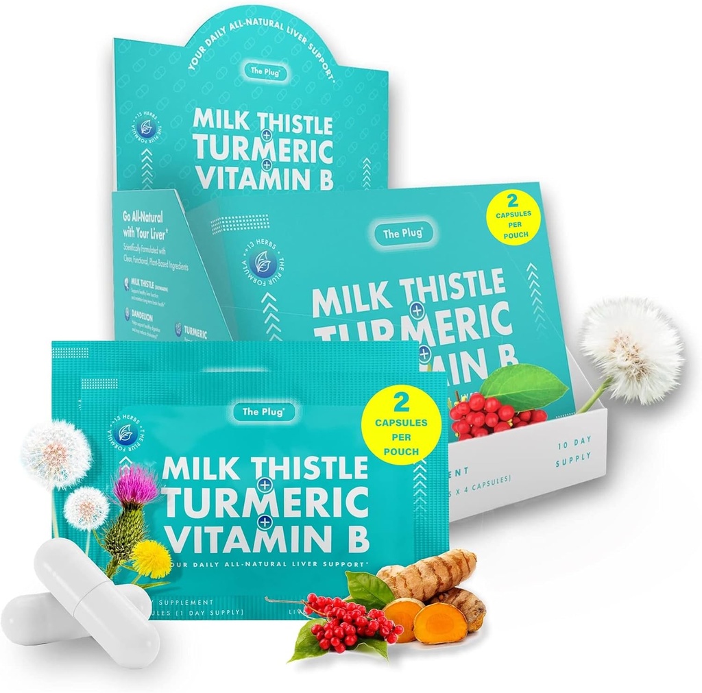 Détox de nettoyage du foie et des pilules de réparation - Détox de foie de chardon de lait - Supplément de soutien du foie gras - 20 capsules de foie à base de plantes, curcuma et vitamine B pour un système digestif et immunitaire sain