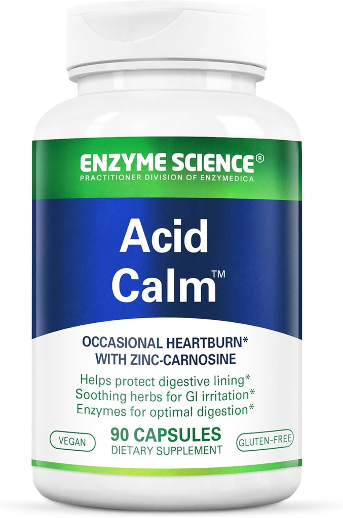 Enzyme Science Acid Calm, 90 Capsules – pour les brûlures d'estomac occasionnelles et l'indigestion – Supplément enzymatique de digestion – Aide digestive – Capsules végétariennes