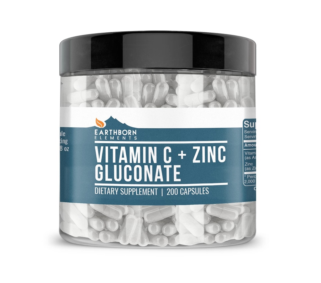Supplément de gluconate de vitamine C et de zinc, (200 gélules) Soutien santé mixte, non OGM, sans gluten,