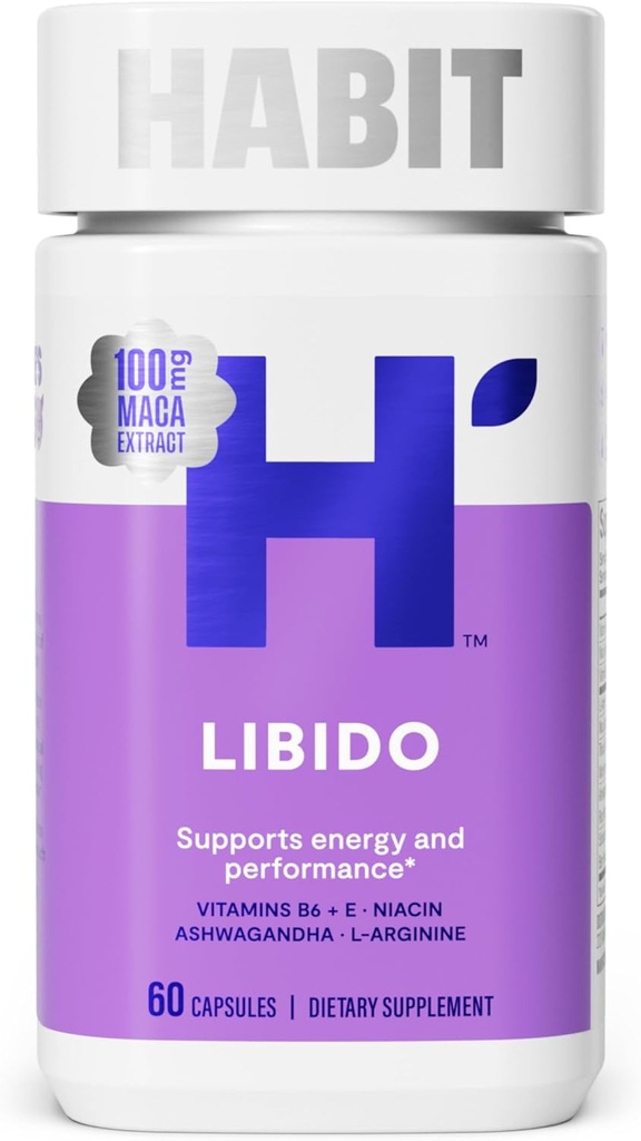 Supplément Habit Libido (60 capsules) - Nouveau look, mélange naturel aphrodisiaque avec Maca, Ashwagandha L-Arginine, soutient l'énergie et la performance, végétalien, non-OGM (1 paquet)