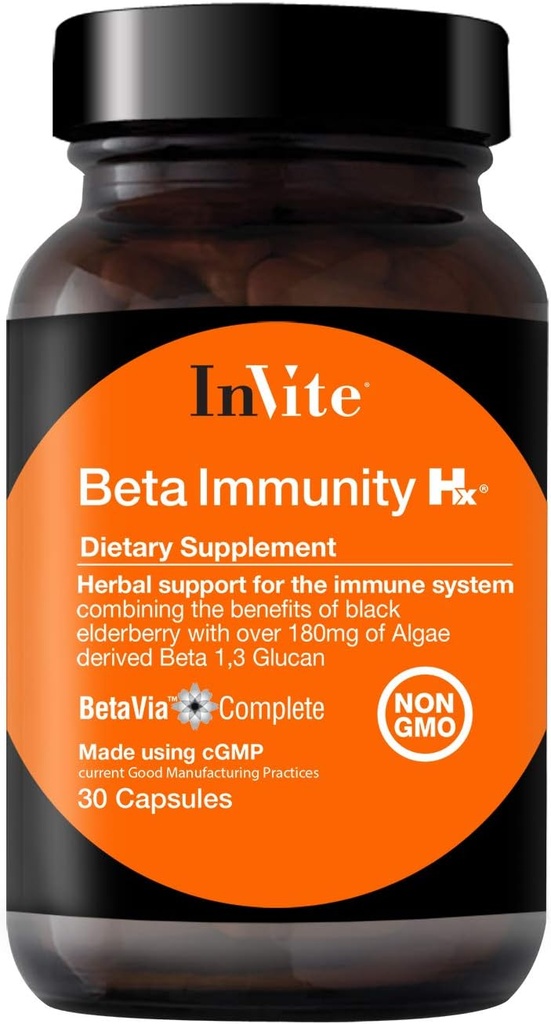 Invitez Santé Beta Immunity Hx® - Supplément immunitaire - avec Beta Glucans et Black Elderberry - 30 Capsules (2-Pack)