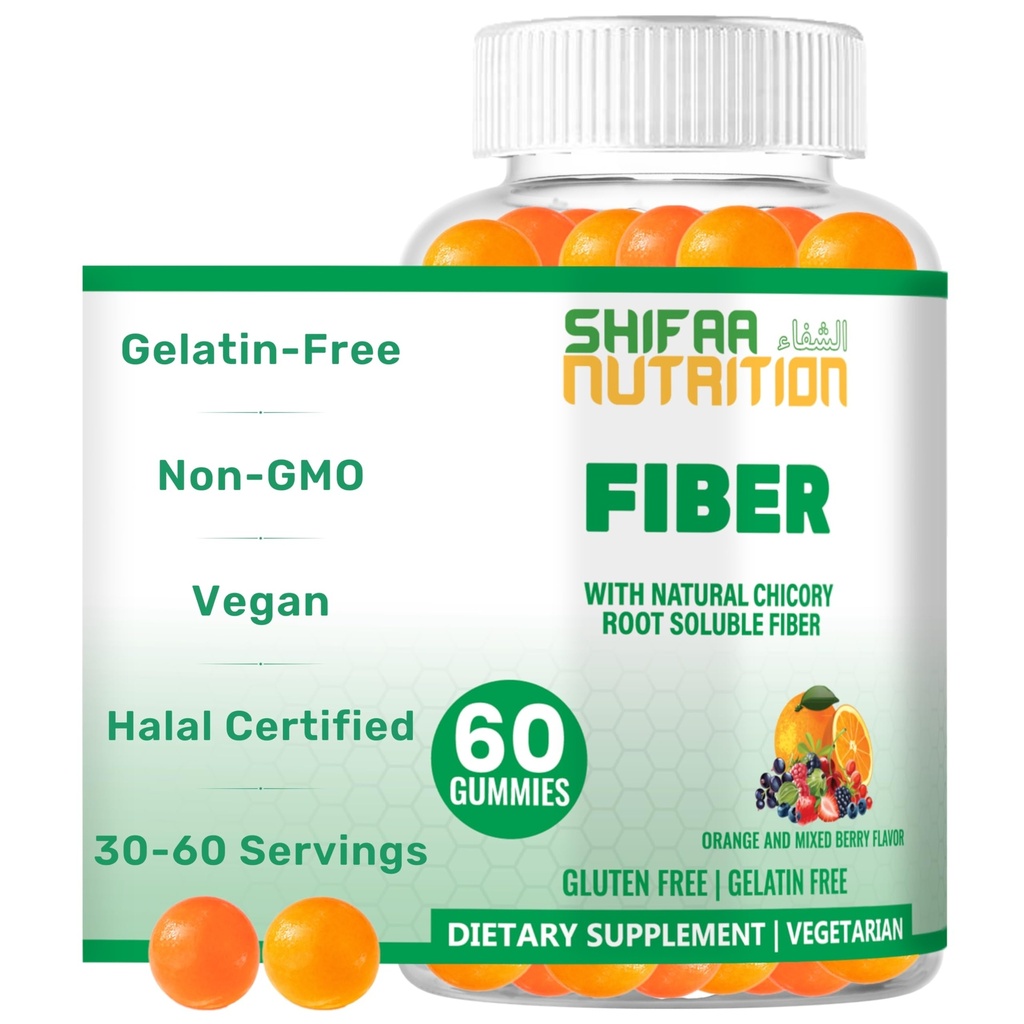 SHIFAA NUTRIITION Gommies de fibres sans halal et sans gluten pour les enfants et les adultes 4g, 30-60 portions