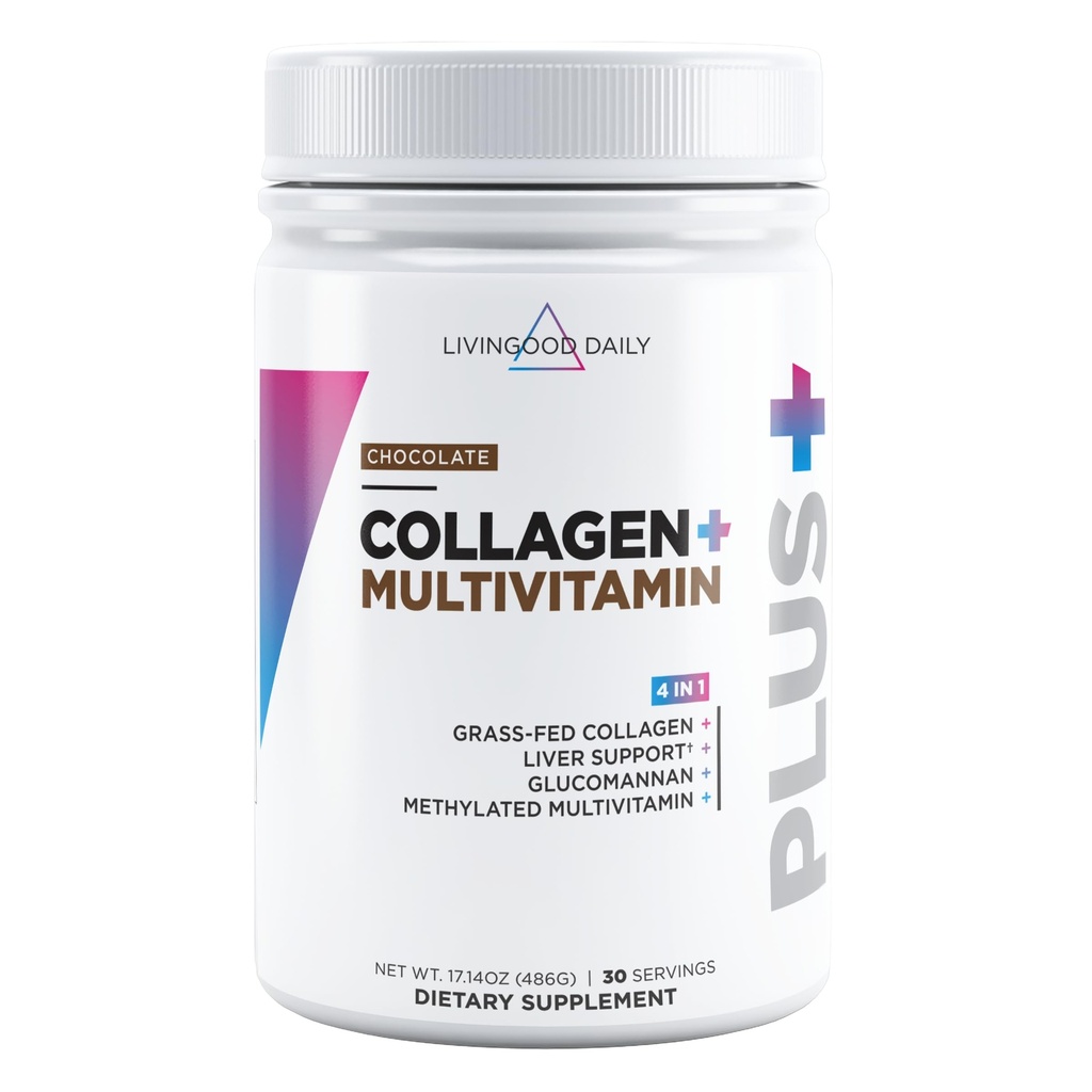 Poudre quotidienne de collagène Livingood pour femmes et hommes, peptides de collagène hydrolysés, protéines et multivitamines pour cheveux, peau et ongles sains, kéto et paléo, sans gluten, chocolat, 30 portions