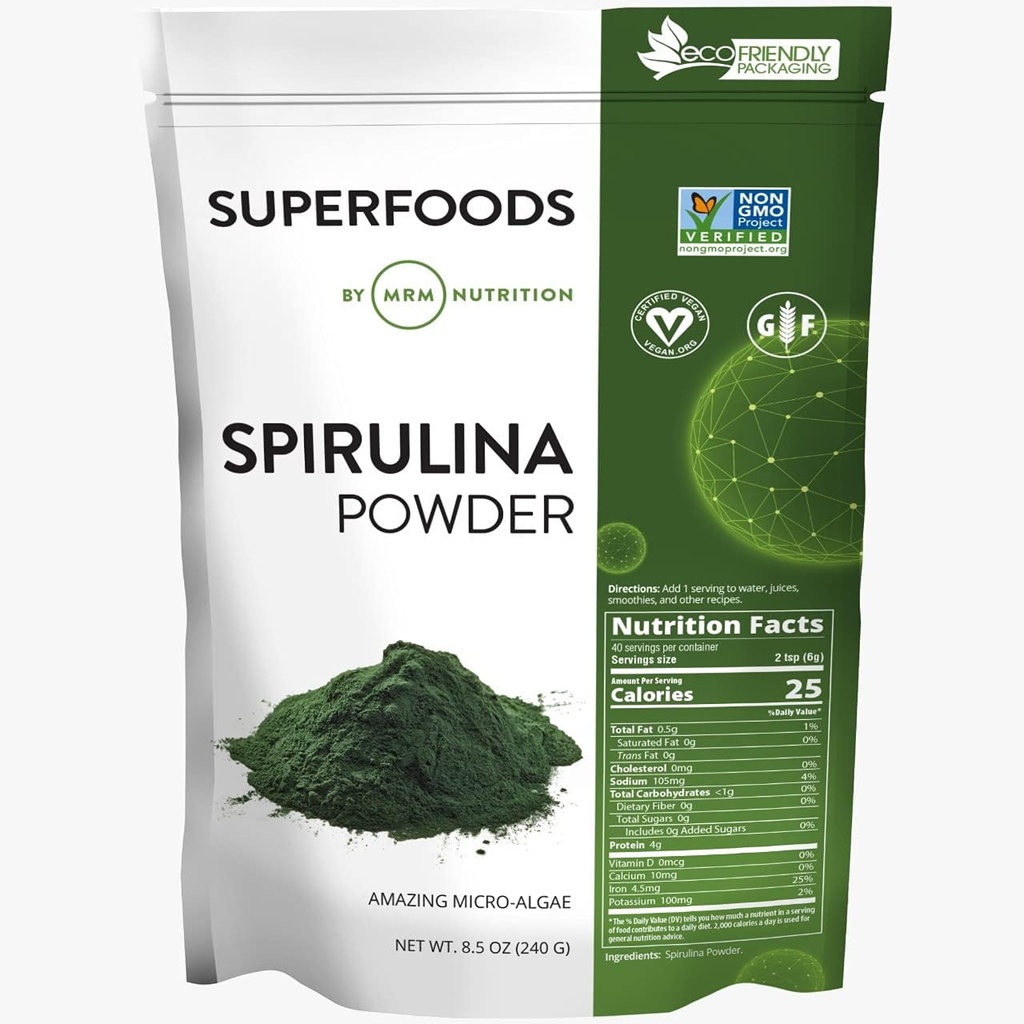 MRM Nutrition Spiruline Poudre de spirulines Superalimentaires Complete Protéines végétales Sans gluten + Végétaliens 40 portions