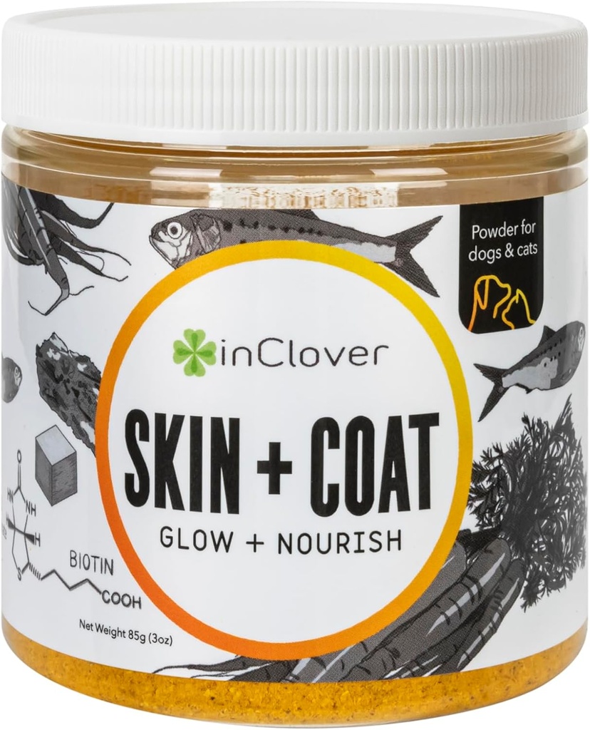 Dans Clover Dog Skin and Coat Supplement, BioRadiant Natural Supplement for Dogs, Healthy Skin and Coat, Fish Oil Autres utilisations Carottes, noix de coco, Omega 3, Biotin et Zinc Soothe Skin