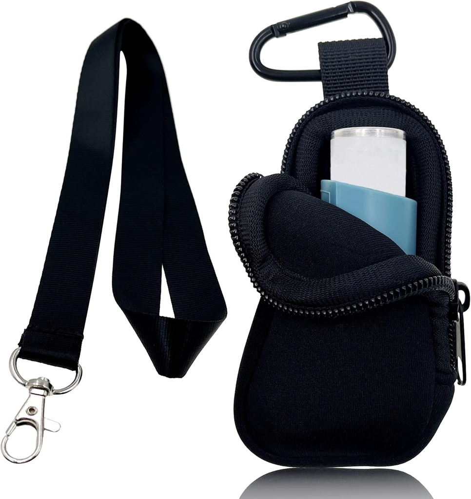 Holder Neoprene Travel Case for Asthma Inhaler, Handy Mini Bag for Inhaler for All Ages, Inhaler Not Included (Black)