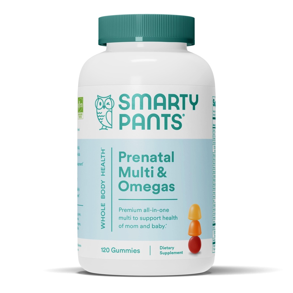 SmartyPants Vitamines prénatales pour femmes, Gommies multivitamines : Huile de poisson Oméga 3 (EPA/DHA), Biotine, Méthylfolate, Vitamine D3, C, Vitamine B12, B6, A, K & Zinc, Inositol, 120 Compte (30 jours)