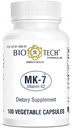Bio-Tech Pharmacal MK-7 (Vitamine K2), 100 capsules végétales – Supplément tout naturel – Soutient la santé cardiovasculaire et osseuse – Pas de laiterie, poisson, gluten, arachide, mollusques, OGM, casher, halal et soja –