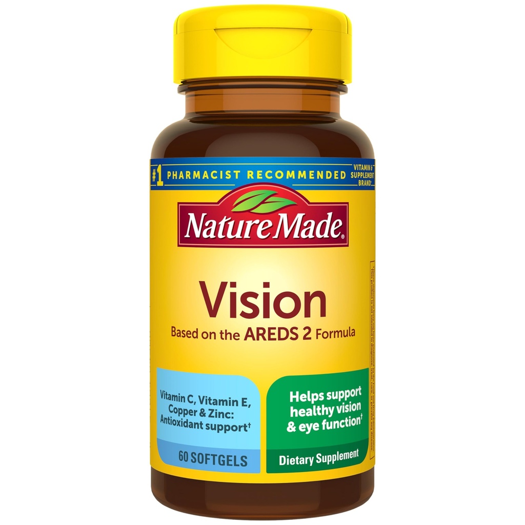 Vision de la nature basée sur la formule AREDS 2, Vitamines oculaires avec lutéine et zéaxanthine, Vitamine C, Vitamine E, zinc et cuivre pour une vision saine et un soutien de la fonction oculaire, 60 Softgels, 30 jours d'approvisionnement
