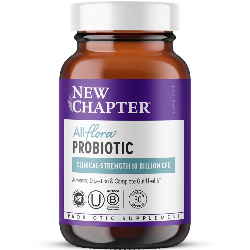 Nouveau chapitre Probiotic All-Flora - 30 ct (1 mois d'approvisionnement) pour la digestion avancée et la santé complète Gut avec prébiotiques + postbiotiques, souche étudiée cliniquement, 100% végétalien, non-OGM, plateau stable