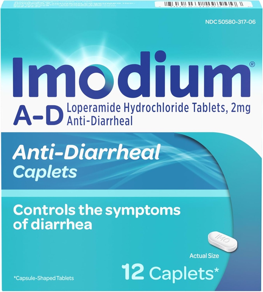 Caplets de soulagement de la diarrhée Imodium AD avec chlorhydrate de loperamide, 12 Nombre