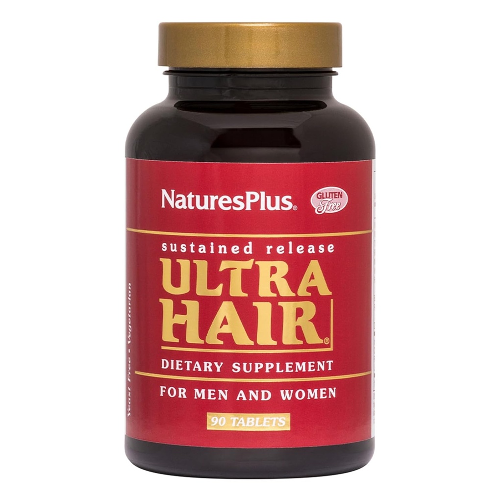 Natures Plus ultra cheveux, libération prolongée - Supplément de croissance naturelle des cheveux pour les hommes et les femmes - 90 comprimés végétariens (45 portions)