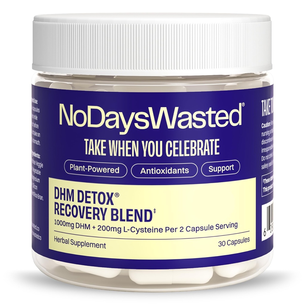 No Days Wasted DHM Detox, 30 Capsules (15 Servings) - Jar - Take During Evening for Better Next Day and Recovery