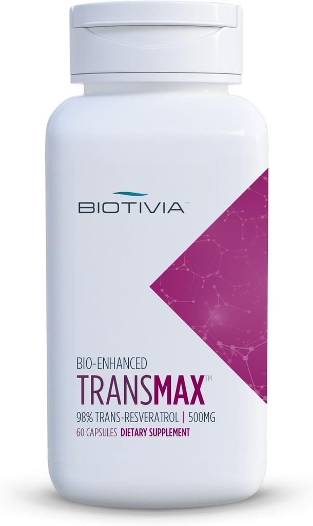 Transmax 1000mg 98% Trans-resvératrol + Polydatin + Piperine pour une biodisponibilité accrue. Pas de remplissage artificiel ou d'additifs. 60x500mg Capsules végétaliennes