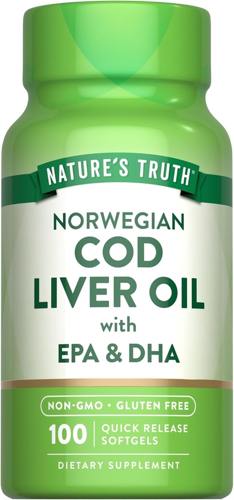 Nature's Truth Norwegian Cod Foie Huile de 100 softgels avec EPA & DHA.