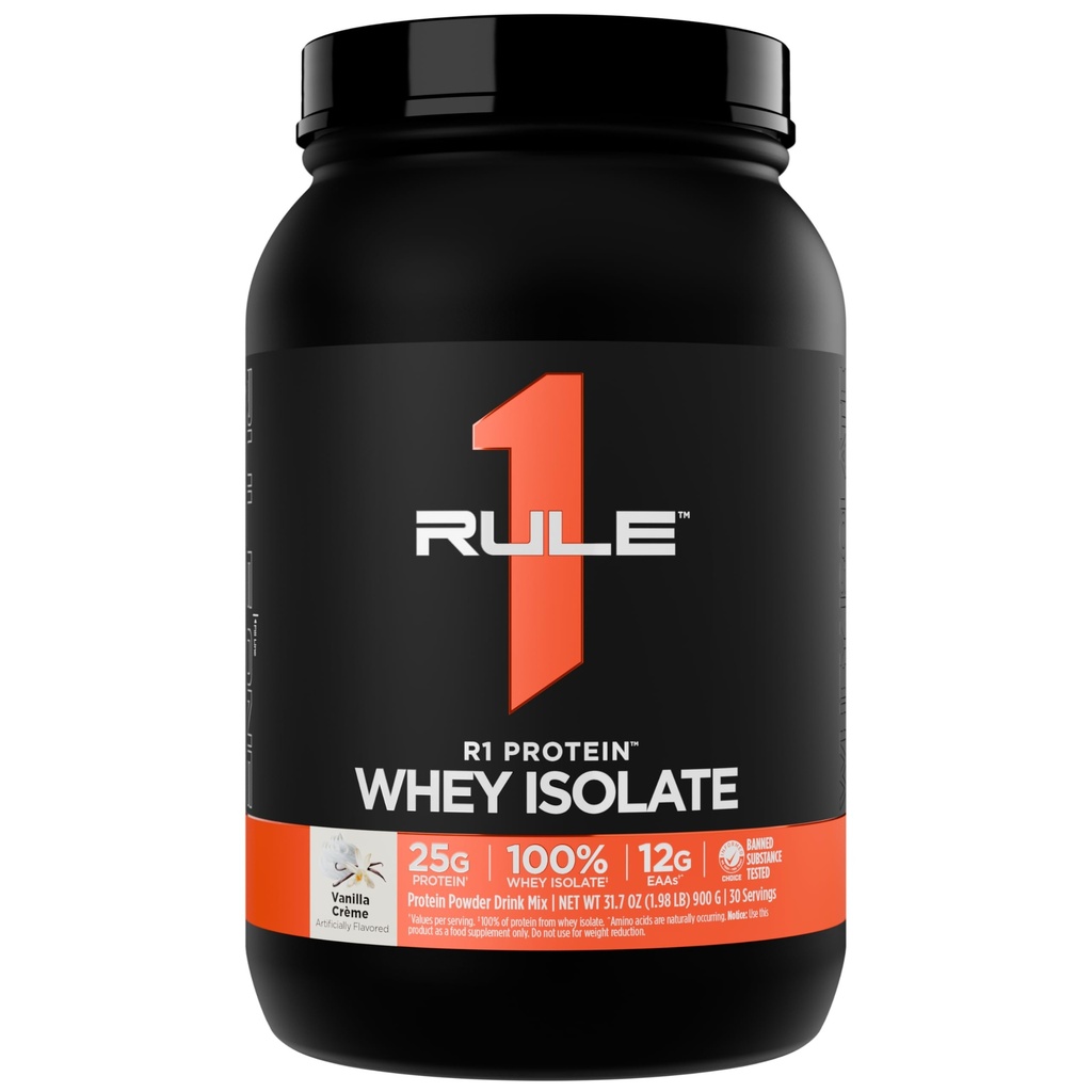 Règle 1 Protéines R1 Whey Isolate - avec 25g de protéines et 6g de BCAA Exclusivement à partir de sources isolées et hydrolysées pour la récupération de l'entraînement (2 livres*, Vanilla Créme)