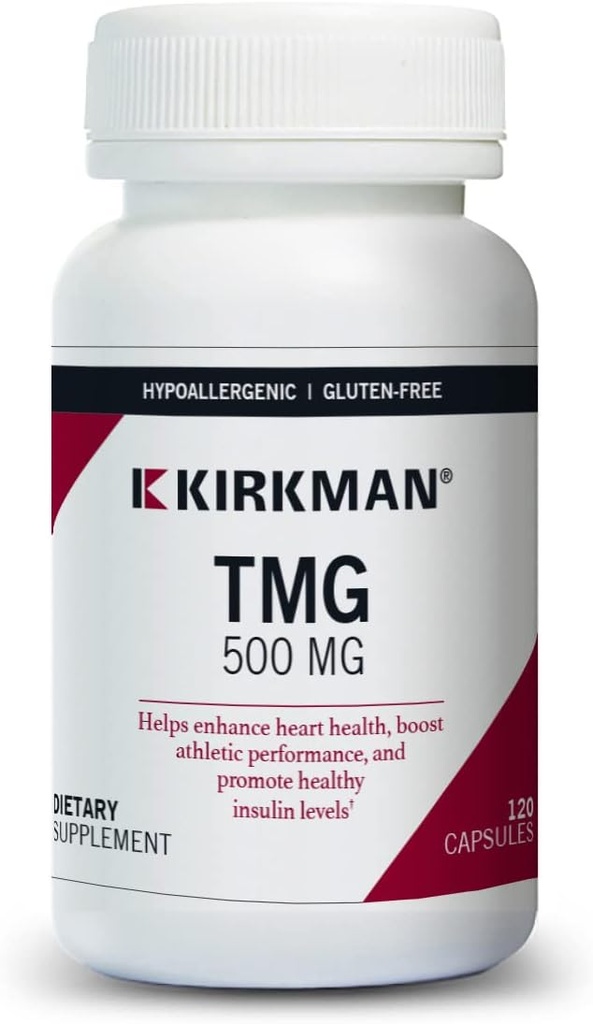 Kirkman TMG 500 mg - Hypoallergénique -120 Capsules végétariennes - Triméthylglycine - Sans gluten - Sans caséine