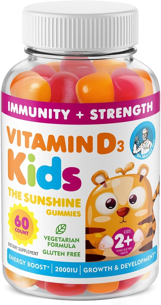 Vitamine D3 Gummies for Kids & Adults 2000 UI - Suppléments Vitamine D Gummies pour enfants à haute absorption - Végétarien, Immune Support D3 pour adultes et enfants (60 Nombre)