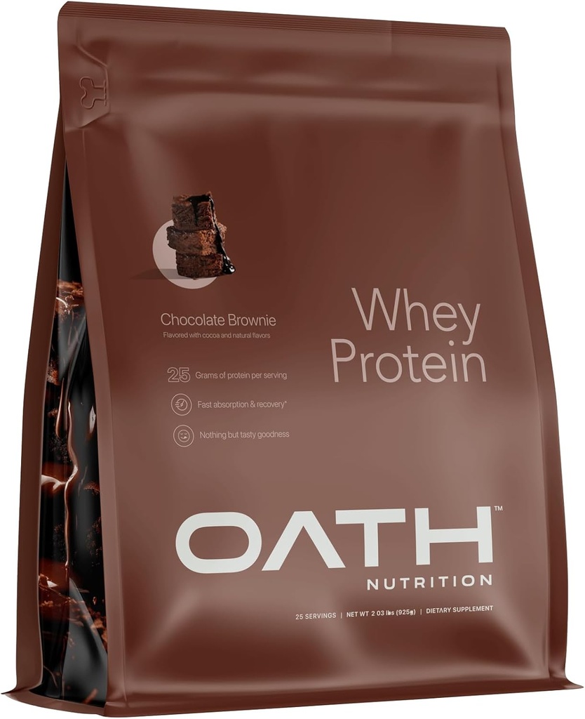 OATH NUTRIITION poudre de protéines de lactosérum, chocolat Brownie, 25 grammes de protéines et seulement 1 gramme de sucre par portion, 2 lbs, 25 portions