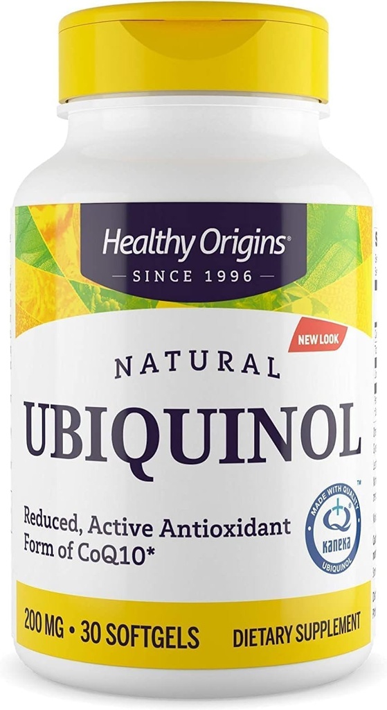 Origines saines Ubiquinol (forme active du CoQ10), 200 mg - Suppléments Ubiquinol pour la santé cardiaque et le soutien antioxydant - Supplément sans gluten et sans OGM - 30 softgels