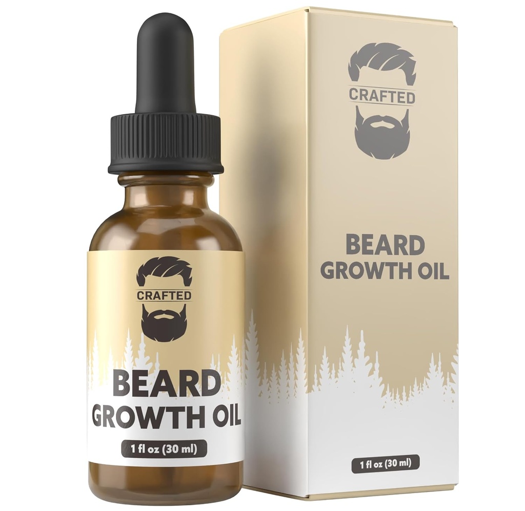 Crafted Beards Beard Growth Oil Serum - 1 fl Oz - Unscented - Helps Grow A Thicker Beard, Improves Beard Health, Fills in Thin and Patchy Spots - (1 Pack)