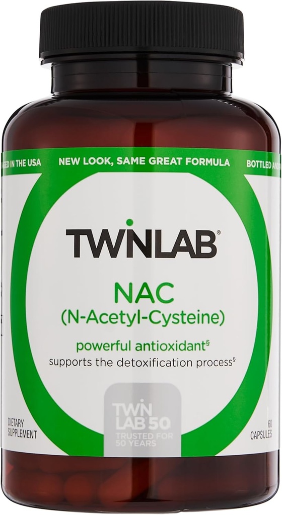 Twinlab N-acétyl-Cysteine (Nac) - Suppléments antioxydants pour hommes et femmes - 600 mg, 60 Capsules