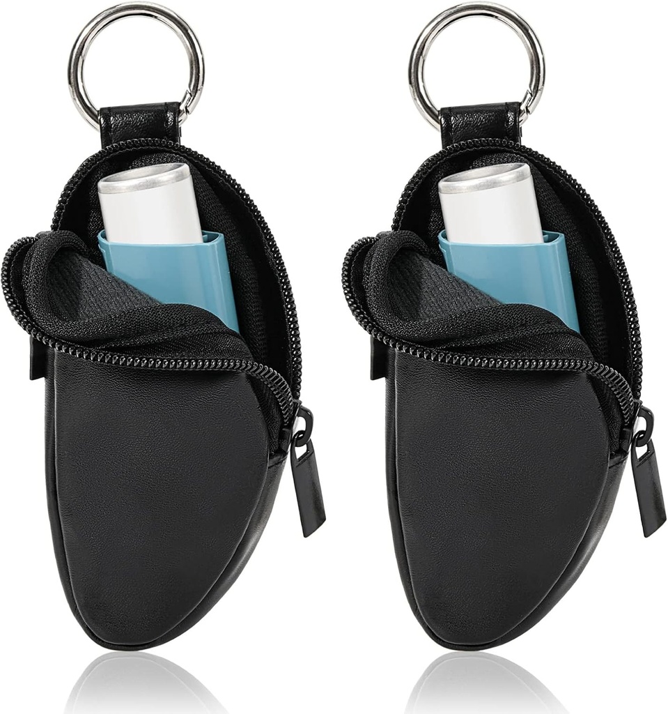 Porte-inhalateur Asthme Protégez le porte-bag portable Porte-inhalateur en cuir PU Mini Sac pour inhalateur en forme de L, Inhalateur non inclus (Noir, 2PCS)