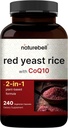 Riz de levure rouge avec CoQ10, 240 Capsules de Veggie. Supplément à base de plantes pour la santé cardiaque – Soutien antioxydant pour l'énergie et la santé cardiaque – Non-OGM