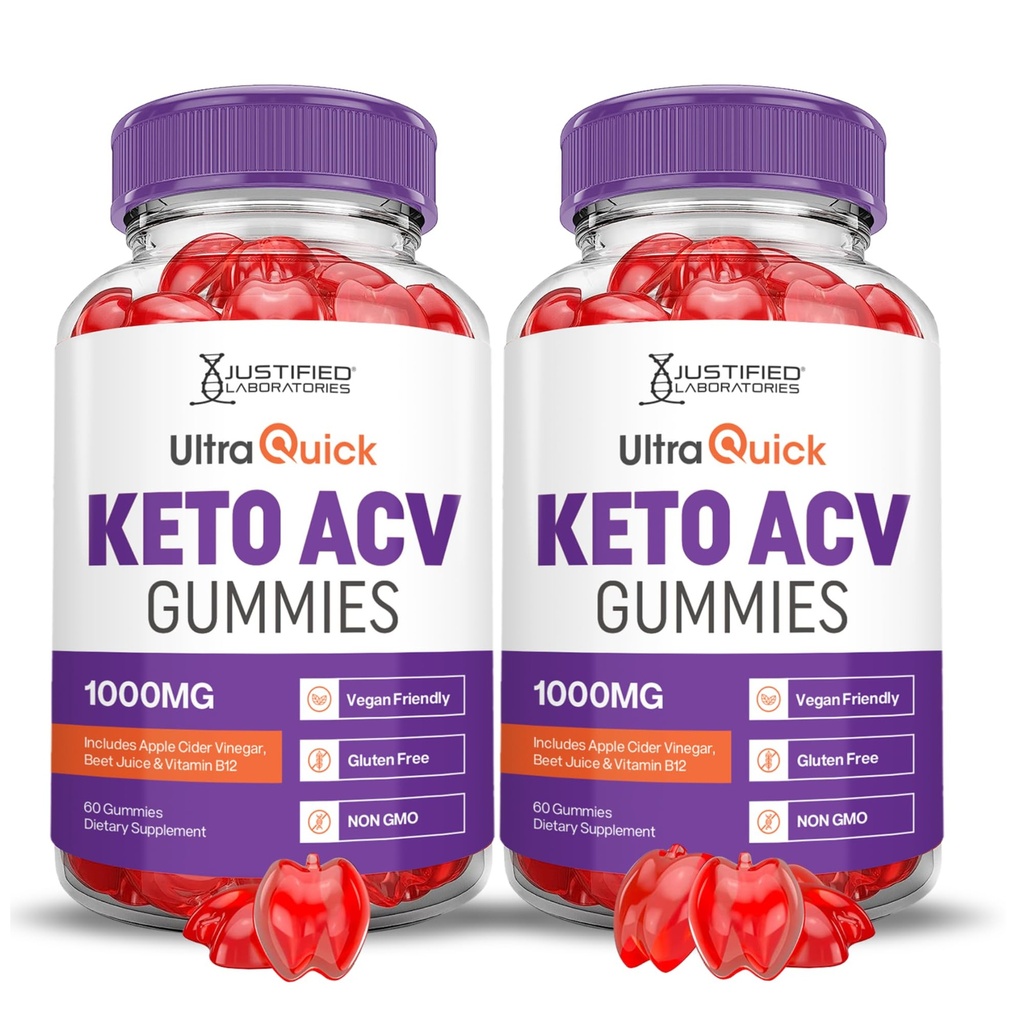 Laboratoires justifiés (2 Pack Ultra Quick Keto ACV Advanced Formula 1000MG vinaigre de cidre de pomme formulé avec jus de betterave de grenade poudre B12 Vegan Non OGM 120 Gummies