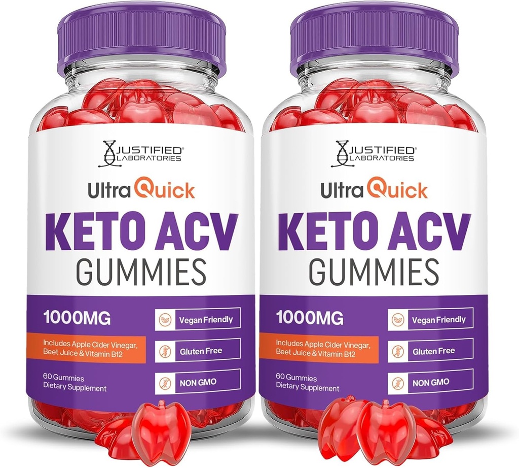 Laboratoires justifiés (2 Pack Ultra Quick Keto ACV Advanced Formula 1000MG vinaigre de cidre de pomme formulé avec jus de betterave de grenade poudre B12 Vegan Non OGM 120 Gummies