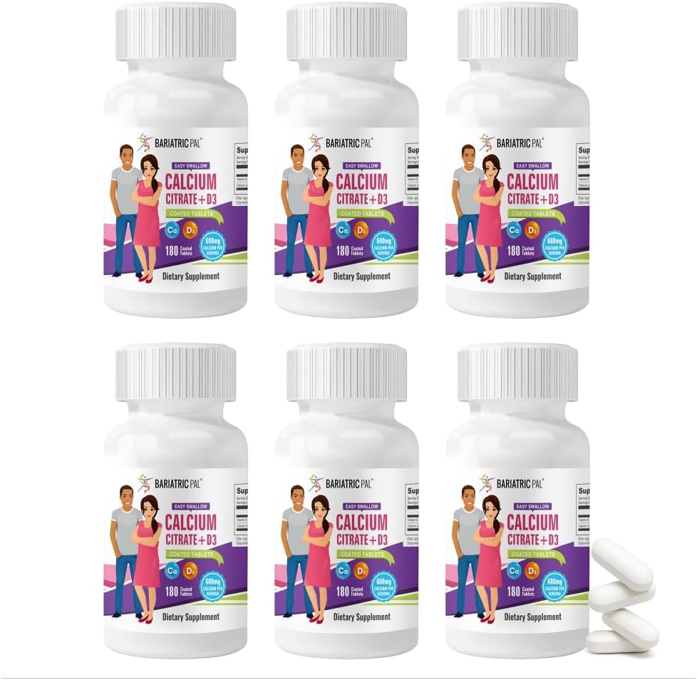 BariatricPal Citrate de calcium facile à avaler (600mg) et comprimés enduits D3 (approvisionnement de 180jours)