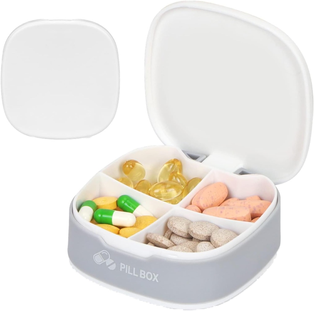 Organisateur de pilules Naturetouch, 4 fois par jour Boîte à pilules portable, Cas quotidien de pilules de qualité alimentaire pour les femmes et les hommes tenant de la vitamine, médecine, suppléments, blanc