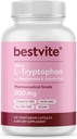 BESTVITE L-Tryptophane 500mg avec B3 & B6 (120 capsules végétariennes) – Pas de remplissage – Pas de stéarates