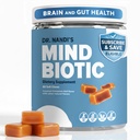 Dr. Nandi's MindBiotic Ashwagandha KSM-66 300mg Brain & Gut – 60 Chews | Probiotics & Prebiotics | Memory, Focus & Gut-Brain Support | Caramel Cinnamon Soft Chews | Sugar Free, Vegan | Men & Women