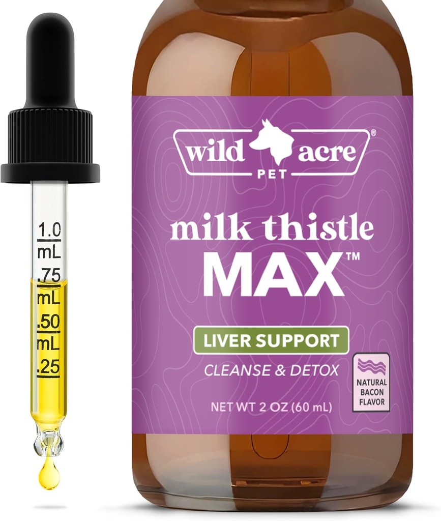 Thistle de lait d'acre sauvage pour chiens - Max Strength Liver Support, Cleanse & Detox - Saveur de bacon naturel - Ajouter simplement à l'alimentation - Pup picky approuvé, 2 oz (60mL)
