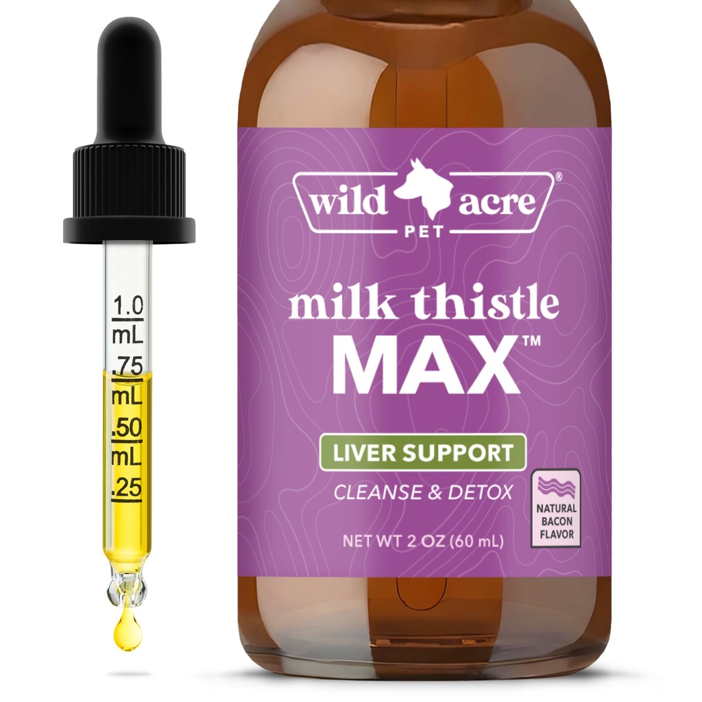 Thistle de lait d'acre sauvage pour chiens - Max Strength Liver Support, Cleanse & Detox - Saveur de bacon naturel - Ajouter simplement à l'alimentation - Pup picky approuvé, 2 oz (60mL)