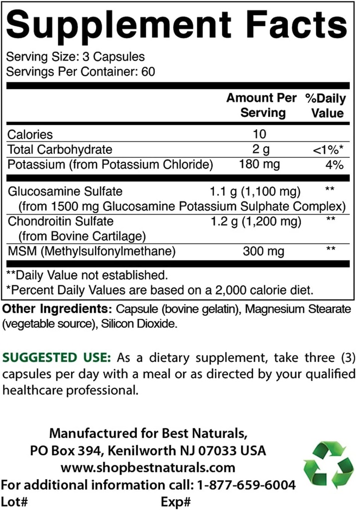 Meilleures Naturals Glucosamine Chondroïtine et MSM et vitamine K2 (MK7) avec D3
