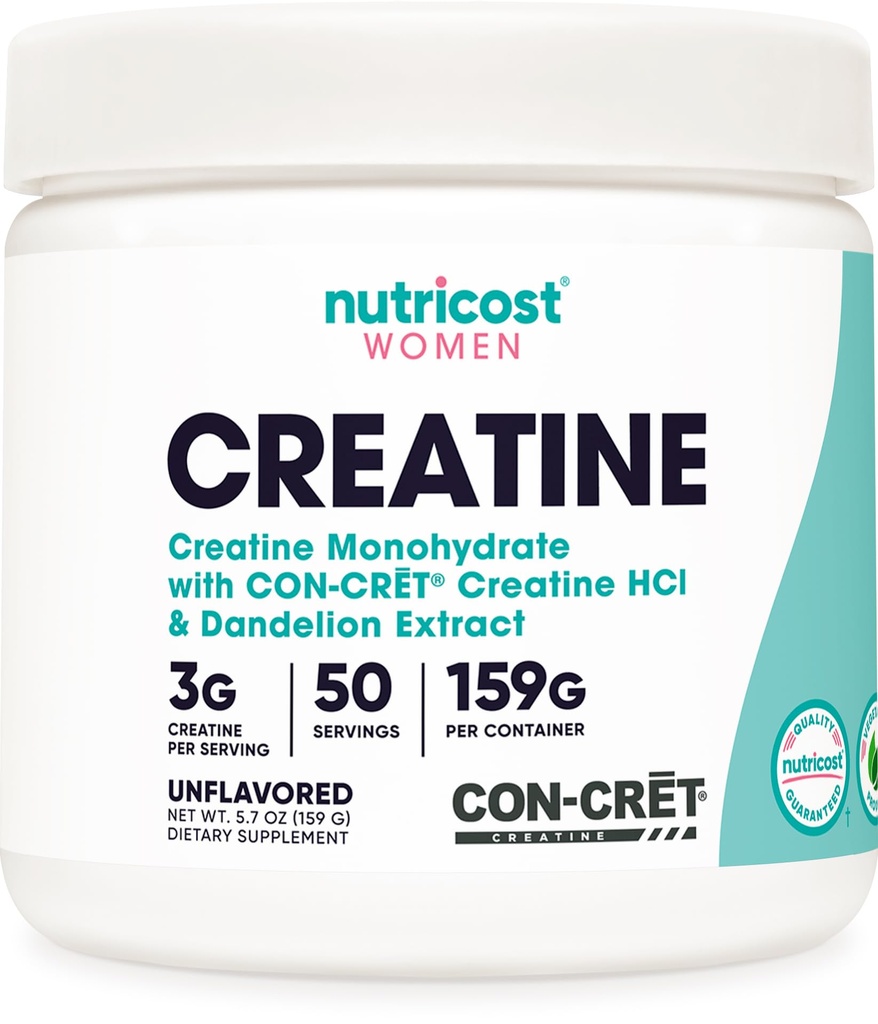 Nutricost Poudre monohydratée de créatine pour femmes, micronisée, non aromatisée, 50 portions - végétarienne, non-OGM, sans gluten