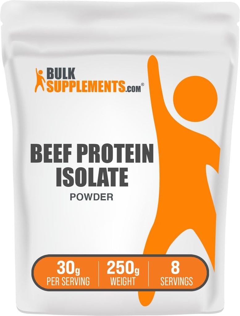 BulkSupplements.com Poudre isolante de protéines de boeuf - Poudre de protéines sans lactose, Poudre de protéines de boeuf - Sans aromatisé et sans gluten, 30g par portion, 250g (8,8 oz) (paquet de 1)