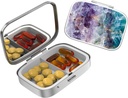 Petite coque pour Pockets & Purses, élégante boîte à pilules fait un grand cadeau,2 Compartiment médecine de voyage Organisateur magasins Progesterone, pilules de capsule, Ibuprofène, Vitamins-Bronze marbre violet